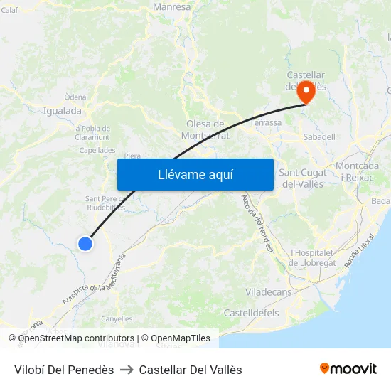 Vilobí Del Penedès to Castellar Del Vallès map
