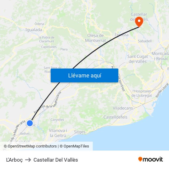 L'Arboç to Castellar Del Vallès map