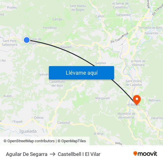 Aguilar De Segarra to Castellbell I El Vilar map
