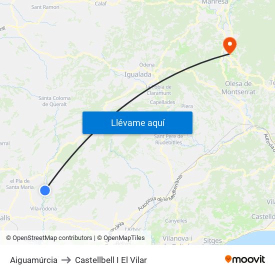Aiguamúrcia to Castellbell I El Vilar map
