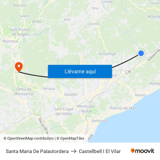 Santa Maria De Palautordera to Castellbell I El Vilar map