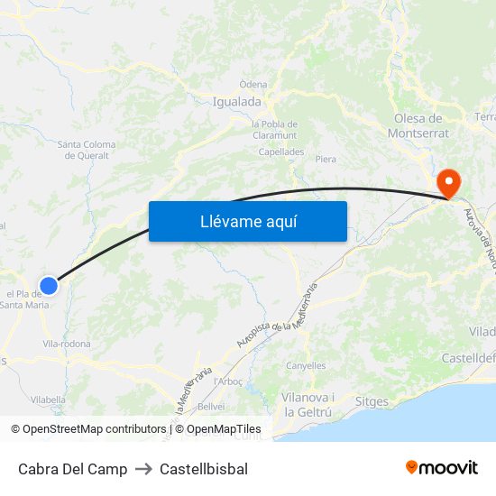Cabra Del Camp to Castellbisbal map