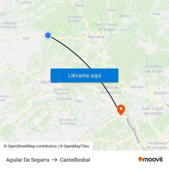 Aguilar De Segarra to Castellbisbal map