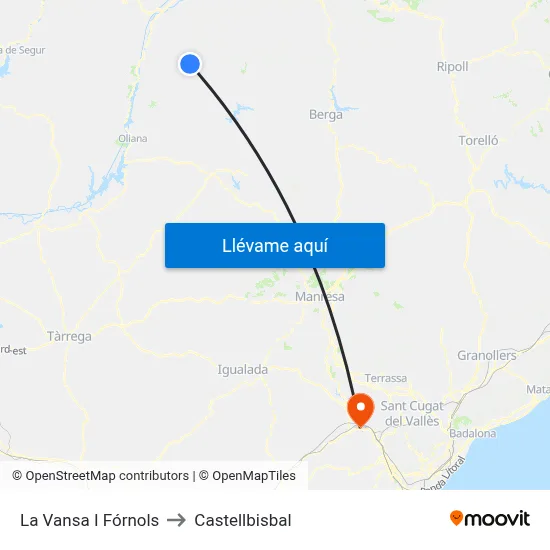 La Vansa I Fórnols to Castellbisbal map