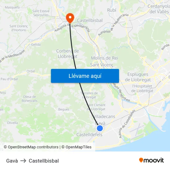 Gavà to Castellbisbal map