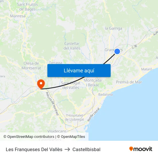 Les Franqueses Del Vallès to Castellbisbal map