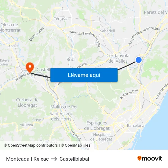 Montcada I Reixac to Castellbisbal map