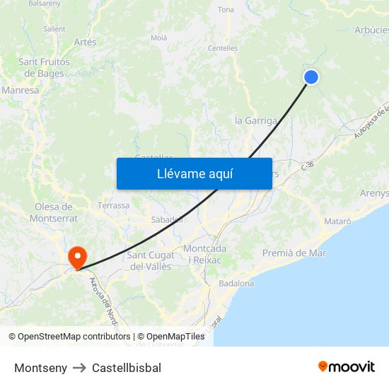 Montseny to Castellbisbal map