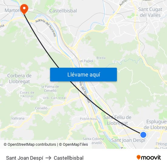 Sant Joan Despí to Castellbisbal map