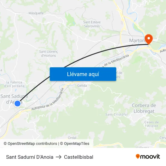 Sant Sadurní D'Anoia to Castellbisbal map
