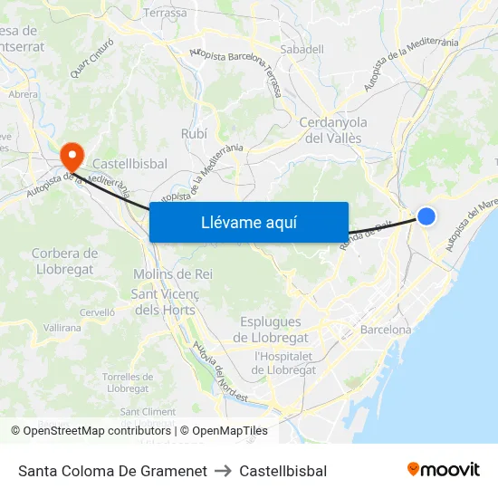 Santa Coloma De Gramenet to Castellbisbal map