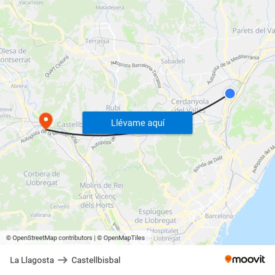 La Llagosta to Castellbisbal map