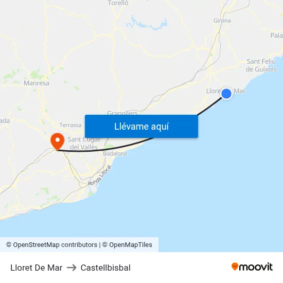 Lloret De Mar to Castellbisbal map