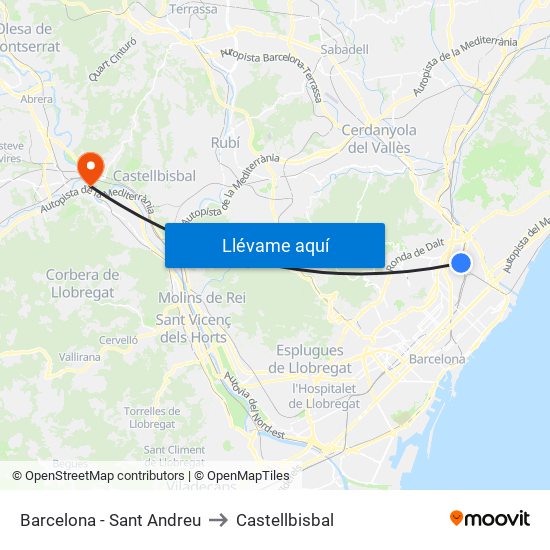Barcelona - Sant Andreu to Castellbisbal map