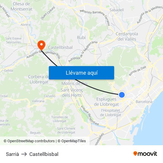 Sarrià to Castellbisbal map
