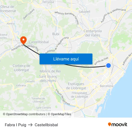 Fabra I Puig to Castellbisbal map