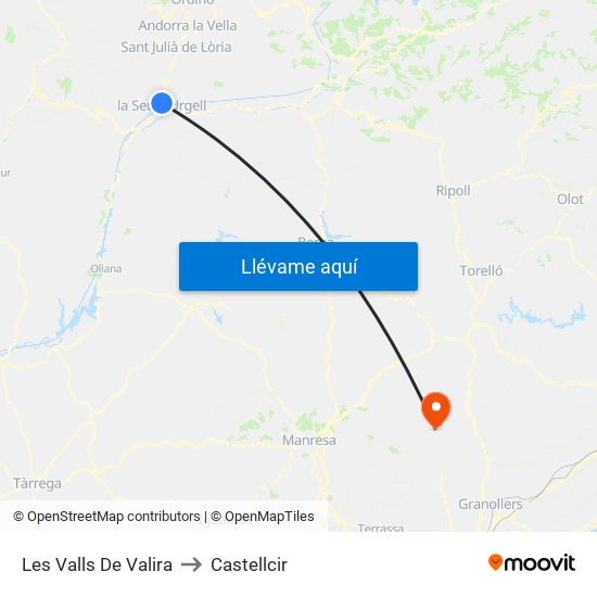 Les Valls De Valira to Castellcir map