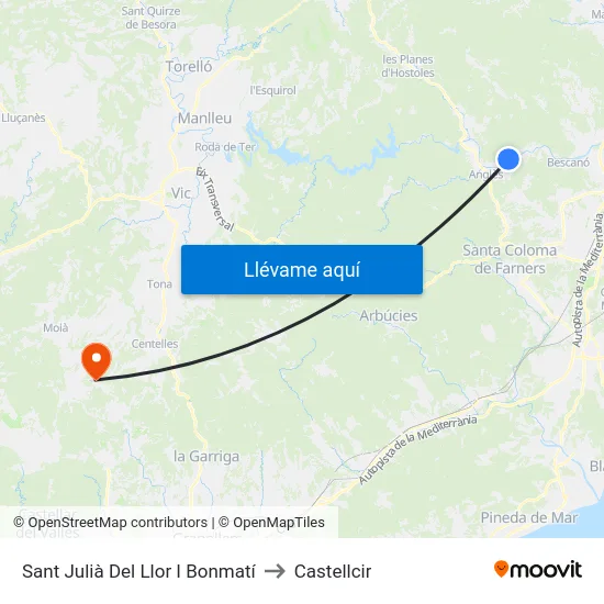 Sant Julià Del Llor I Bonmatí to Castellcir map