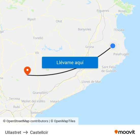 Ullastret to Castellcir map