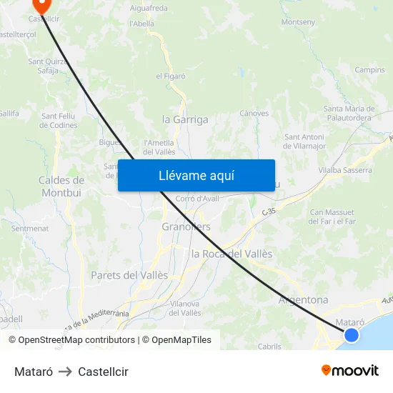 Mataró to Castellcir map