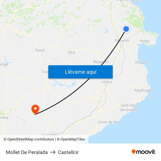 Mollet De Peralada to Castellcir map
