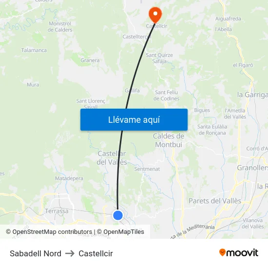Sabadell Nord to Castellcir map