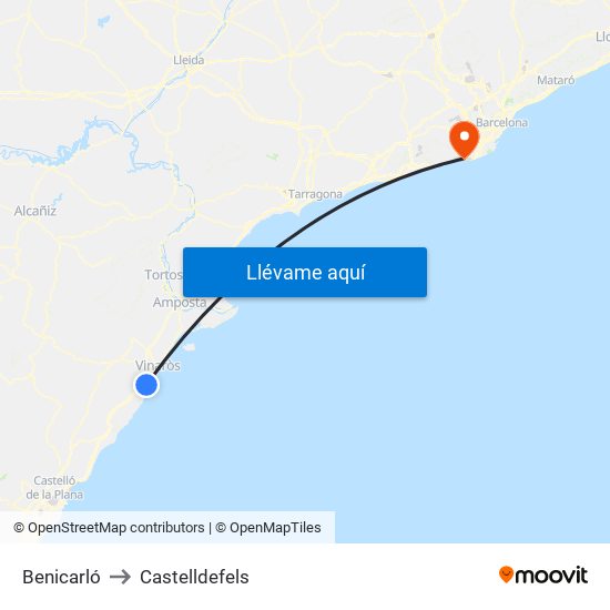 Benicarló to Castelldefels map