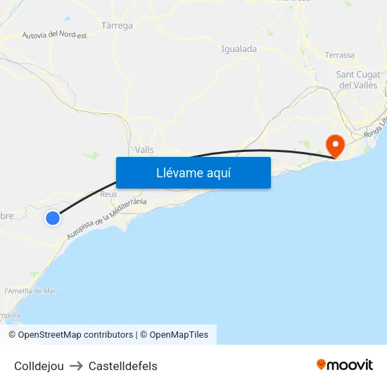 Colldejou to Castelldefels map