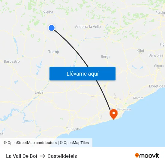 La Vall De Boí to Castelldefels map