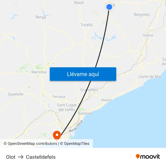 Olot to Castelldefels map