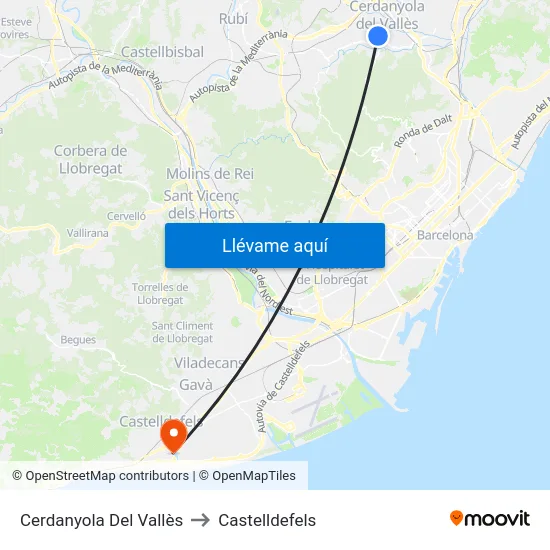 Cerdanyola Del Vallès to Castelldefels map