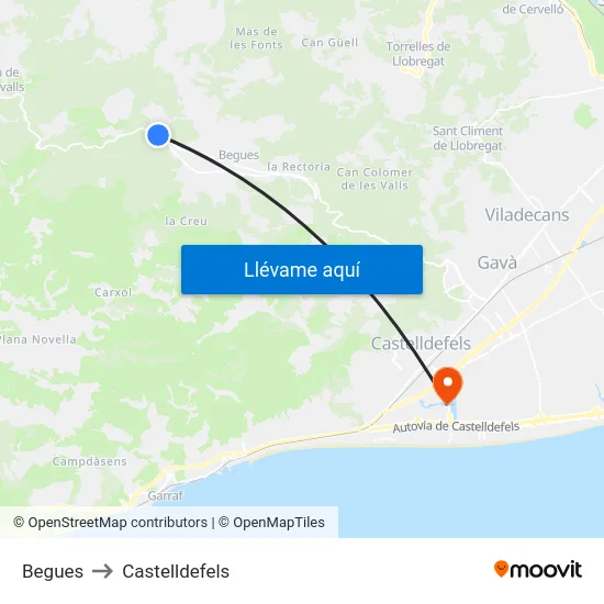 Begues to Castelldefels map