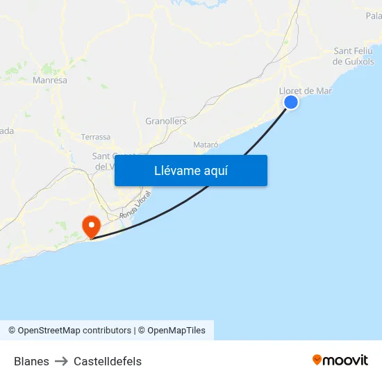 Blanes to Castelldefels map