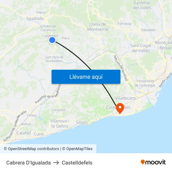Cabrera D'Igualada to Castelldefels map