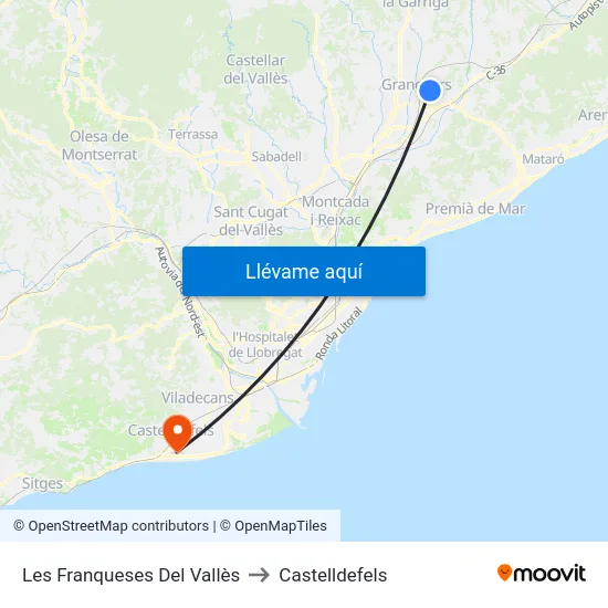 Les Franqueses Del Vallès to Castelldefels map