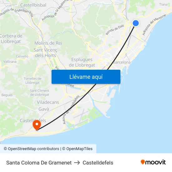 Santa Coloma De Gramenet to Castelldefels map