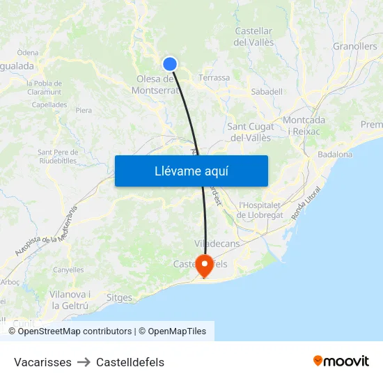 Vacarisses to Castelldefels map