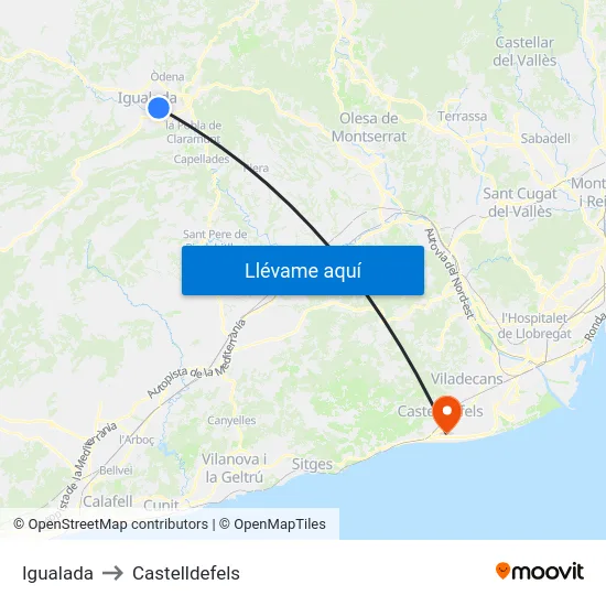 Igualada to Castelldefels map