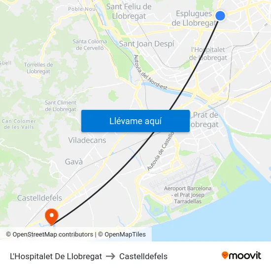 L'Hospitalet De Llobregat to Castelldefels map