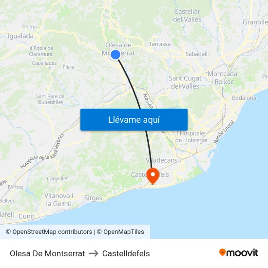 Olesa De Montserrat to Castelldefels map