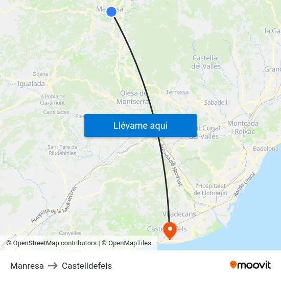 Manresa to Castelldefels map