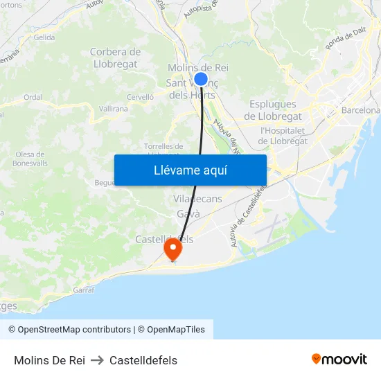 Molins De Rei to Castelldefels map