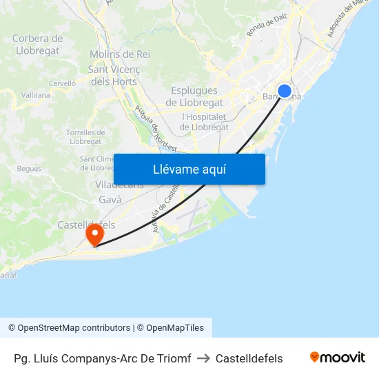 Pg. Lluís Companys-Arc De Triomf to Castelldefels map