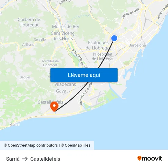 Sarrià to Castelldefels map