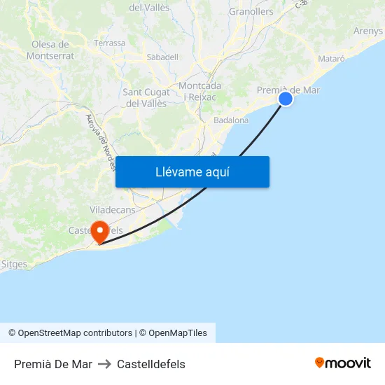 Premià De Mar to Castelldefels map