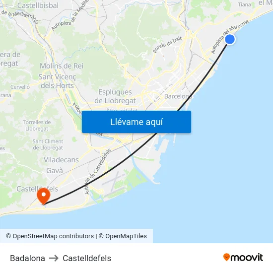 Badalona to Castelldefels map