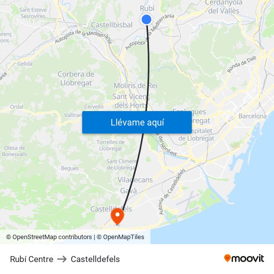 Rubí Centre to Castelldefels map