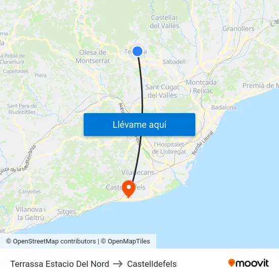 Terrassa Estacio Del Nord to Castelldefels map