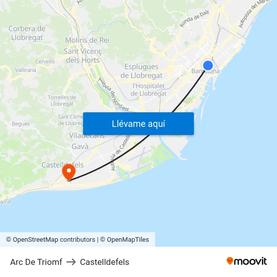 Arc De Triomf to Castelldefels map