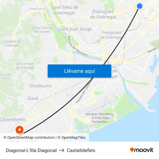 Diagonal-L'Illa Diagonal to Castelldefels map